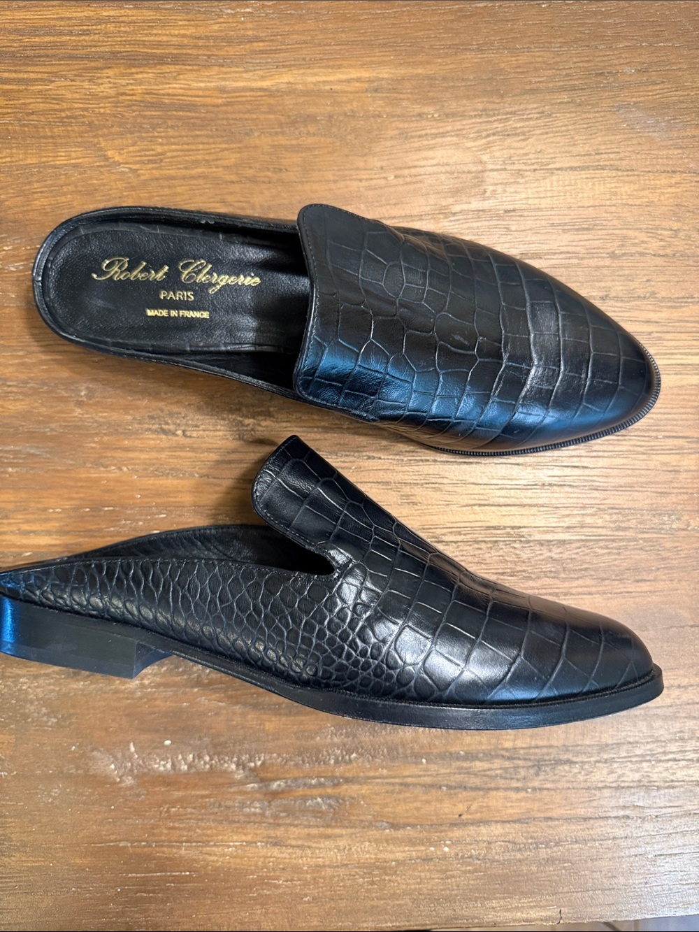 Robert Clergerie Alice Black Crocodile Mules